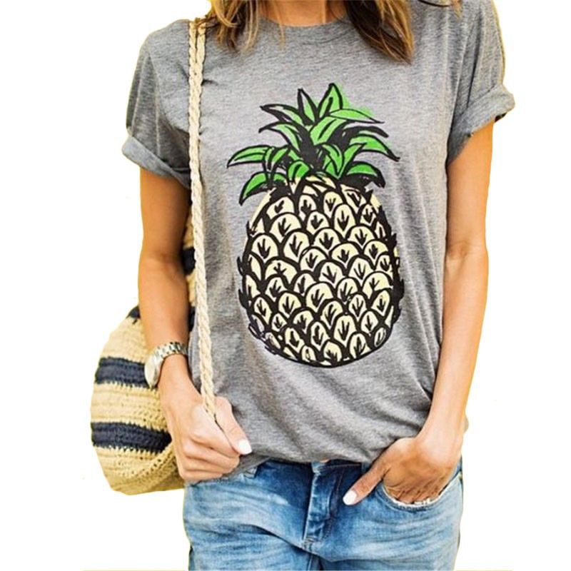 Gtkzs Pineapple Anime Cartoon Graphic Print Women O Neck Short Sleeve T Shirt