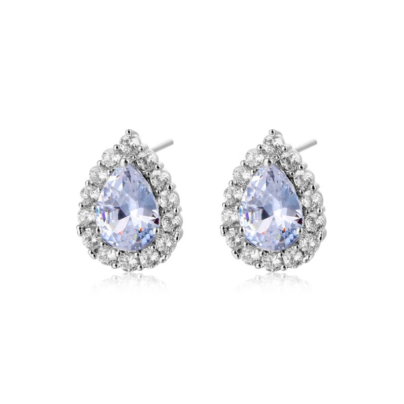 Hainon Earrings for Women Water Drop White Pink Blue Green Zircon Stud Earrings 925 Silver Plated Earrings Gift