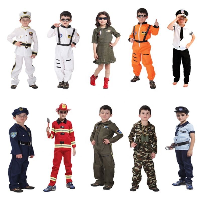 Halloween Astronaut Costume Party Policeman Air Force Soldier Firefighter Uniform Carnival Career Dress up Kids Cosplay Costume