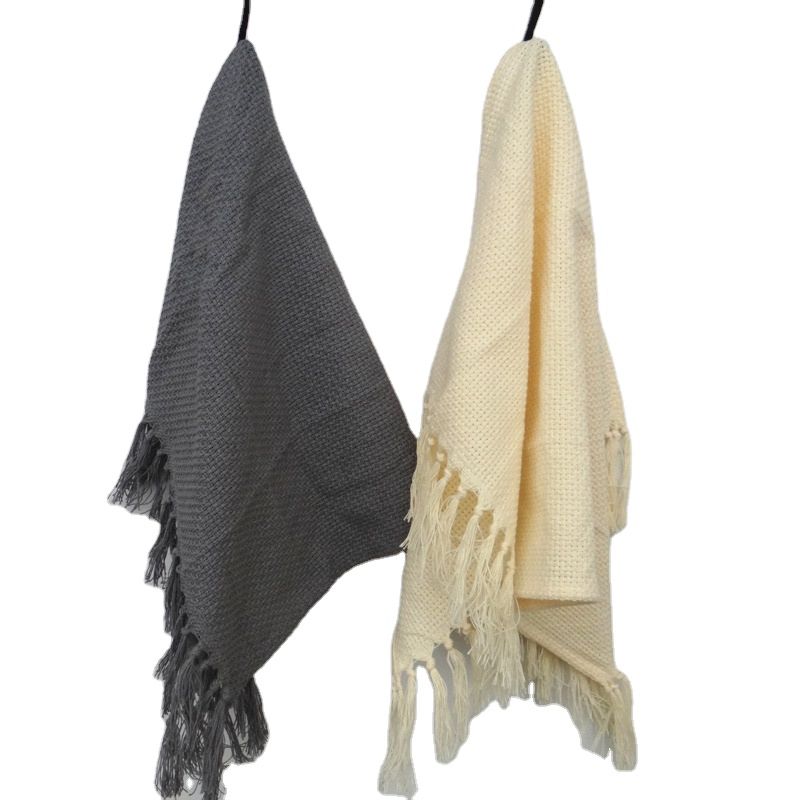 Hamam Towel with Fringe Hand-Made Tassel Cotton Weave Kitchen Tea Towel Dish Cloth for Home