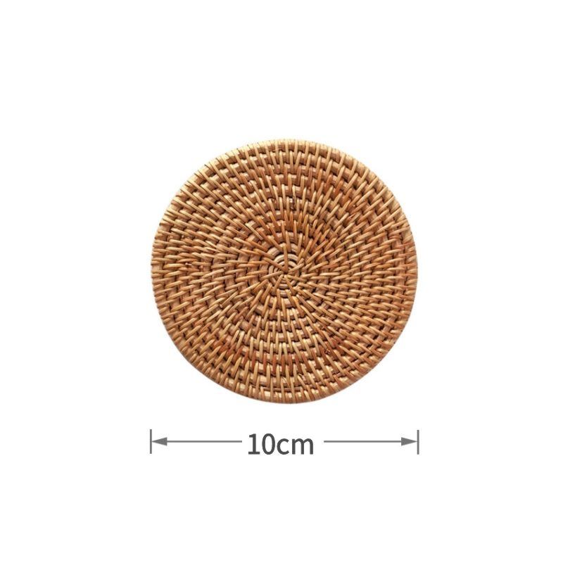 Hand Woven Rattan Coaster 10Cm Insulated Coasters & Placemats for Kitchen Office Teacup & Coffee Mat Set