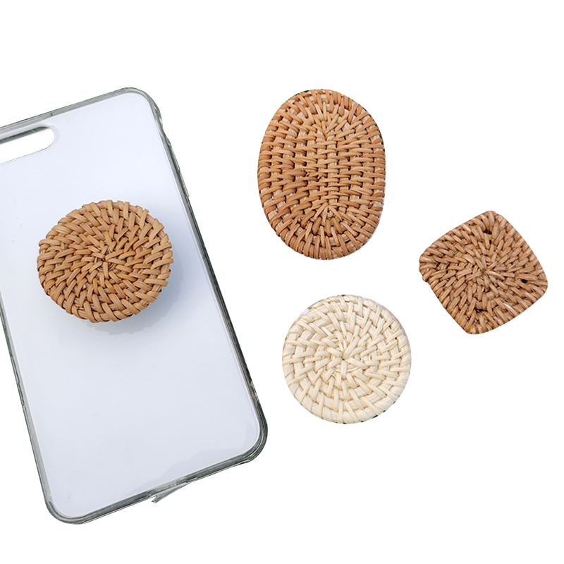 Handmade Bamboo Woven Rattan Airbag Telescopic Mobile Phone Holder Desktop Lazy Phone Grip Gift Jewelry Phone Socket