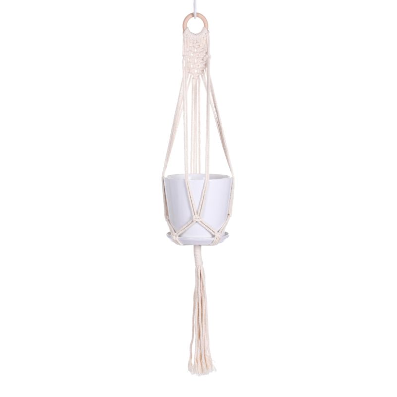 Handmade Boho Home Indoor& Outdoor Handmade Cotton Rope Wall Decor Hanging Basket Macrame Plant Hanger