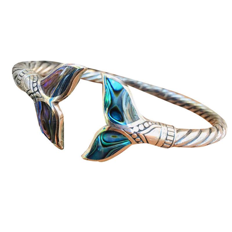 Handmade Cable Wire Bracelets Bangle Natural Abalone Shell Mermaid Bracelets Cuff Bangle Bracelet