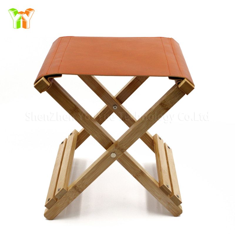 Handmade Camping Pu Leather Stool Collapsible Wooden Stool Outdoor Picnic Tool Stools