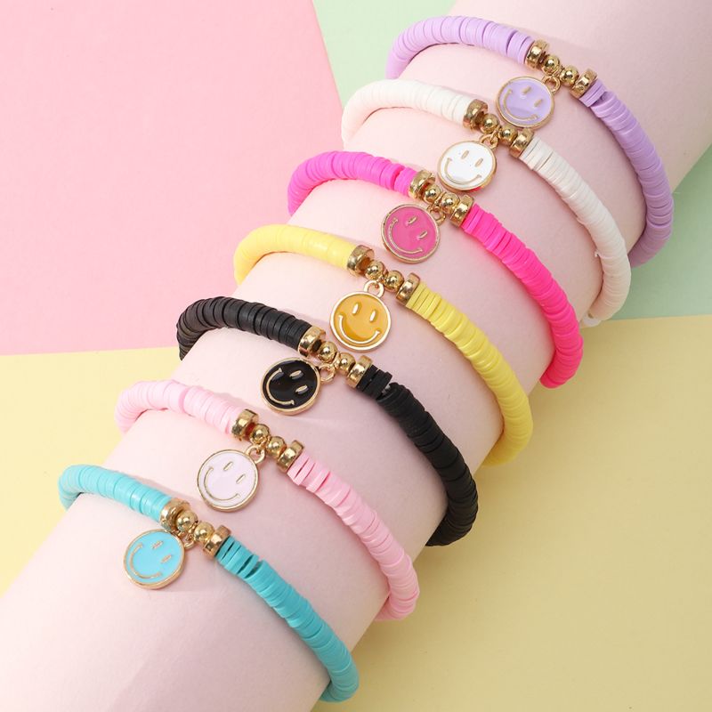 Handmade Colourful Smile Face Bracelets Polymer Clay Beads for Bracelet for Girls