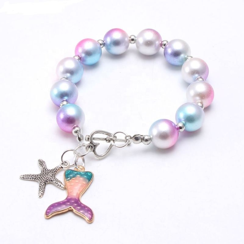 Handmade Diy Magic Color Pearls Beads Bracelets for Baby Girls Mermaid Shell Acrylic Beads Charm Bracelets