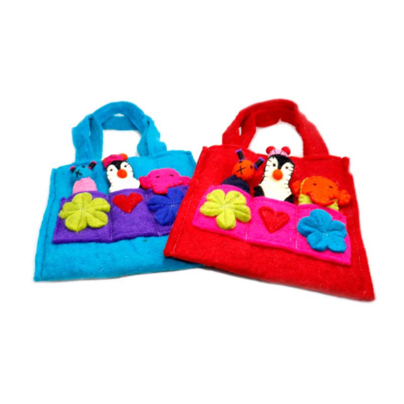 Handmade Felt Finger Puppet Stationary Bag for Kids