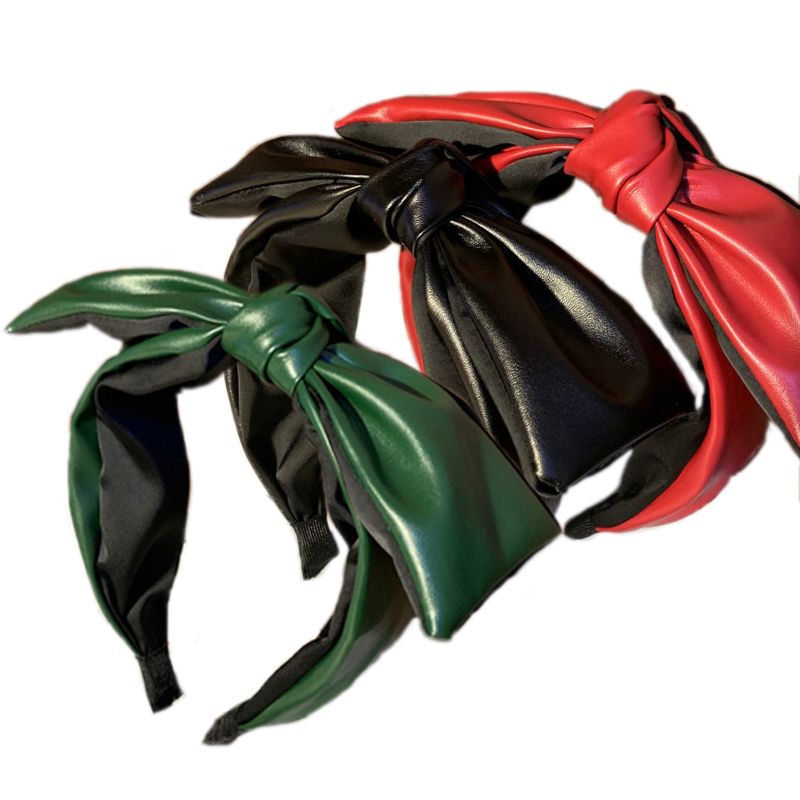 Handmade Luxury Pu Bow Knot Leather Headbands for Women Cute Solid Color Hairband Simple Wide Hair Loop Accessories
