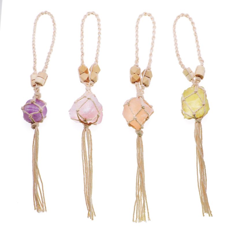 Handmade Natural Rose Quartz Healing Crystals Hanging Car Ornament Decor Home Indoor Decoration Ornaments for Christmas Party