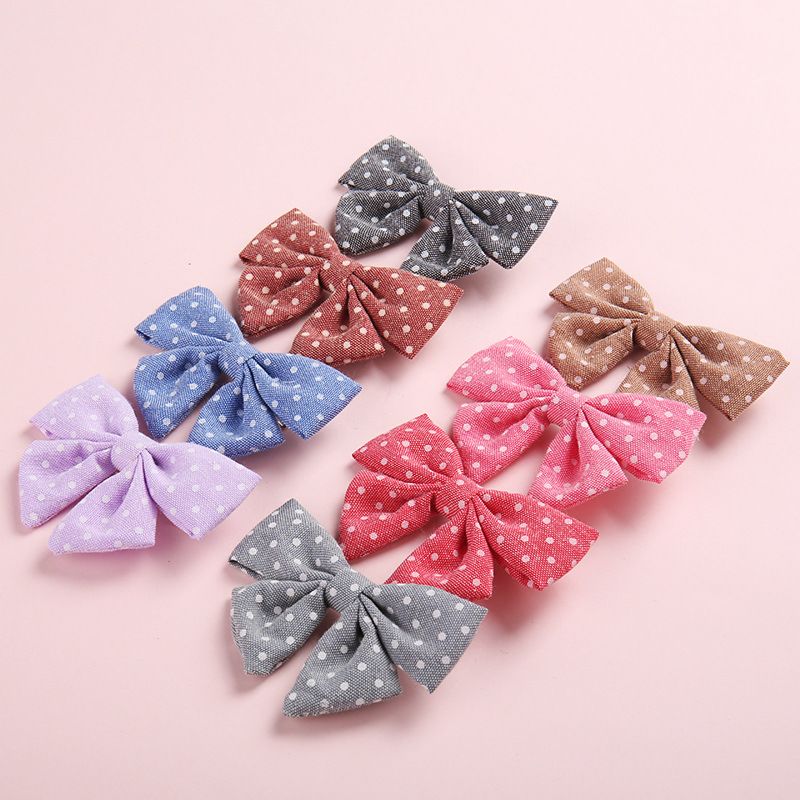 Handmade Polka Dot Bow Baby Hairpins Cotton and Linen Kids Bow Bb Hair Pin