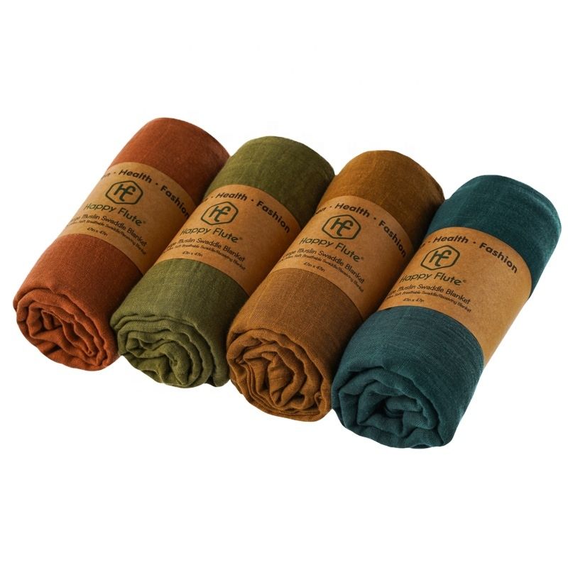 Happyflute Baby Bamboo Muslin Blanket 2 Layers Swaddle Blanket Organic Cotton Fabric Muslin