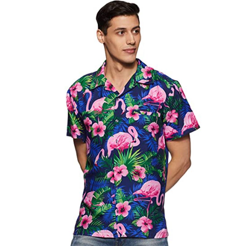 Hawaii Shirt for Men Floral Beach round Bottom Casual