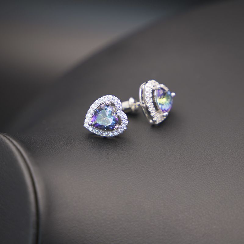 Heart Colorful Cubic Zircon Jewelry Sets for Women Wedding Pendant Necklace Ring Earring Set