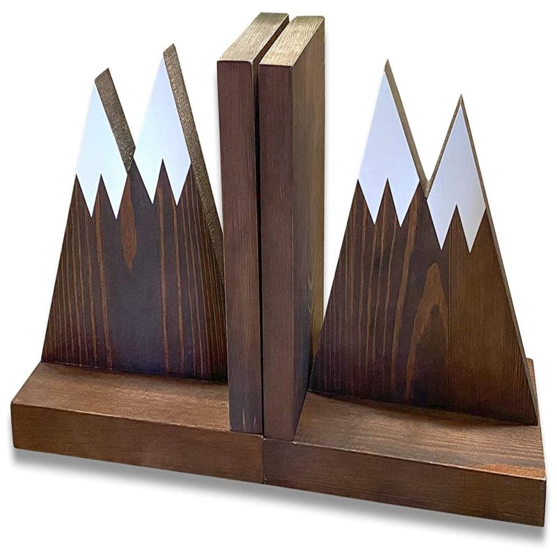 Heavy Duty Non Slip Rustic Woodland Mountain Wooden Book End for Cabin Decor