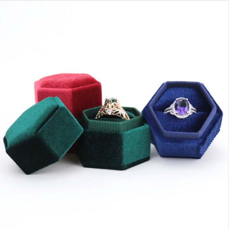 Hexagon Velvet Jewelry Ring Boxes