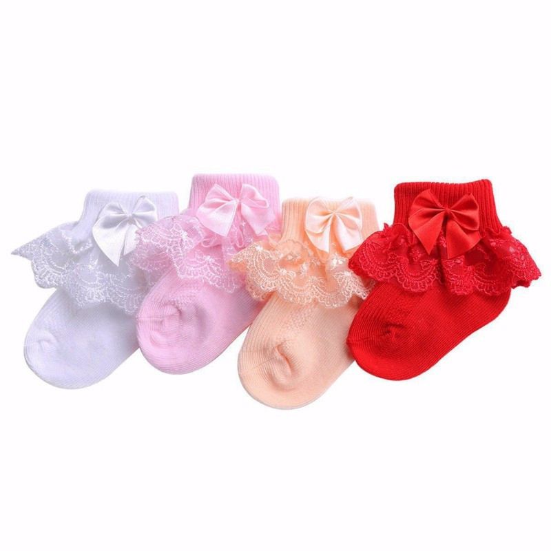 Hf Bow Lace Baby Socks Newborn Candy Color Cotton Baby Socks Cute Baby Socks Princess Style