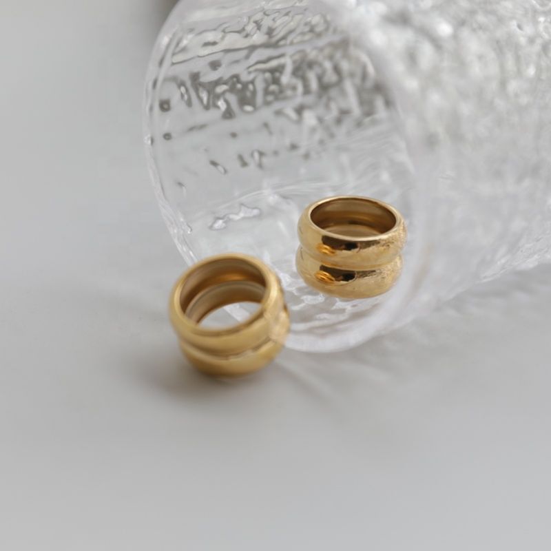 High End 18K Plain Gold Simple Double-Layer Chunky Statement Rings Stainless Steel Simple Gold Plated Jewelry
