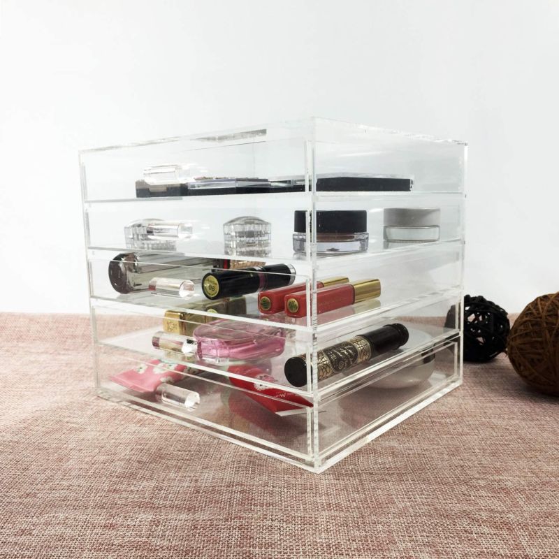 High Transparent Cosmetic Storage Jewelry Display Case Acrylic 5 Drawer Makeup Organizer