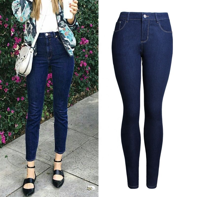 High Waist Medium Wash Jeans Women's Ankle Skinny Denim Pants