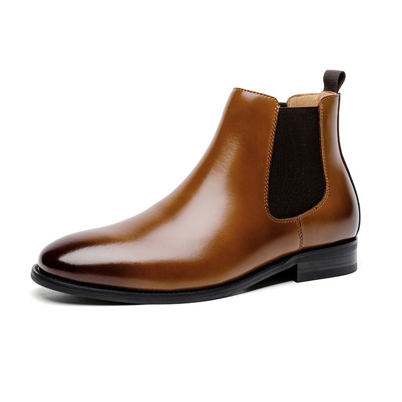 Hight Tip Brown Black No Lace Leather Increase Casual Boots Leather Genuine Leather Elevator Shoes for Men