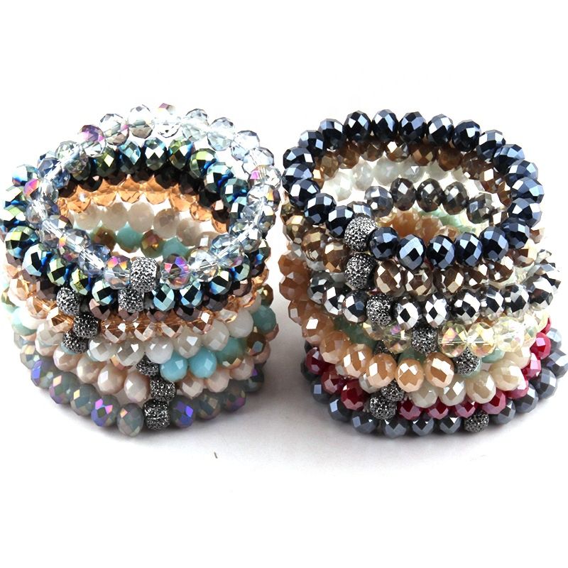 Holiday Gift Handmade Women Bracelet 10Mm Assort Crystal Glass Beads Bracelet 5 Different Pave Ball Color Elastic Charm Bracelet