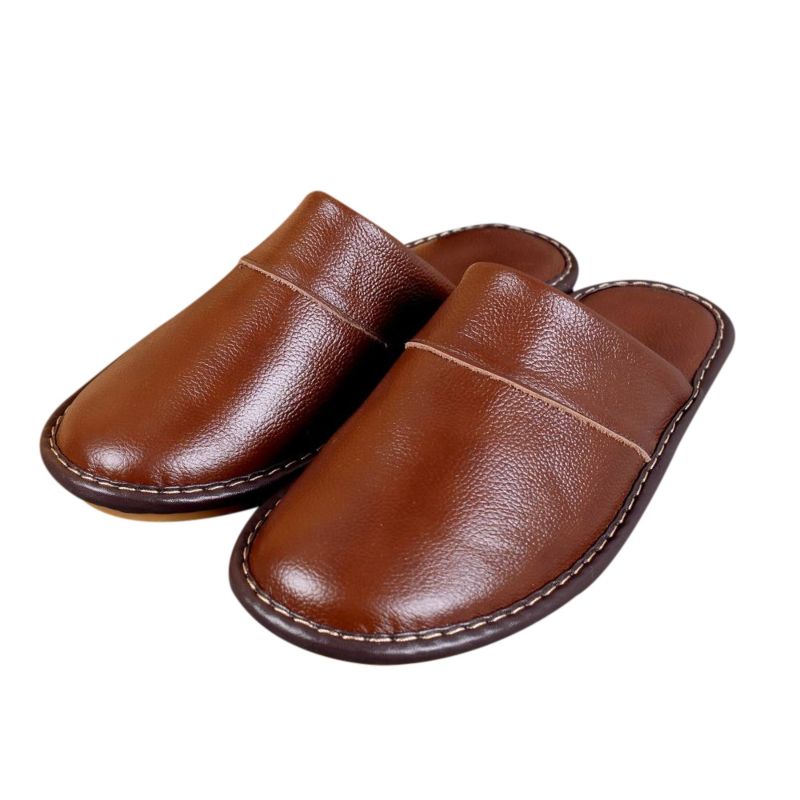 Home Non-Slip Real Leather Slides Cute Men/Women Sandals Real Cowhide Slippers