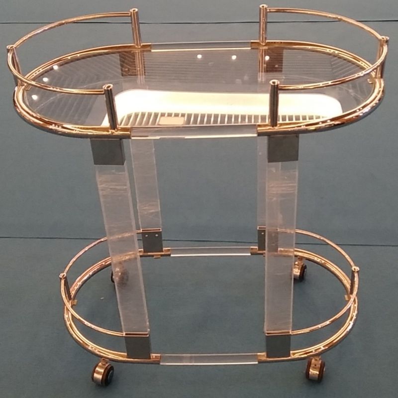 Hotel Furniture Antique Brass Metal Glass Acrylic Drinks Serving Trolley Bar Cart Hotel Dining Cart