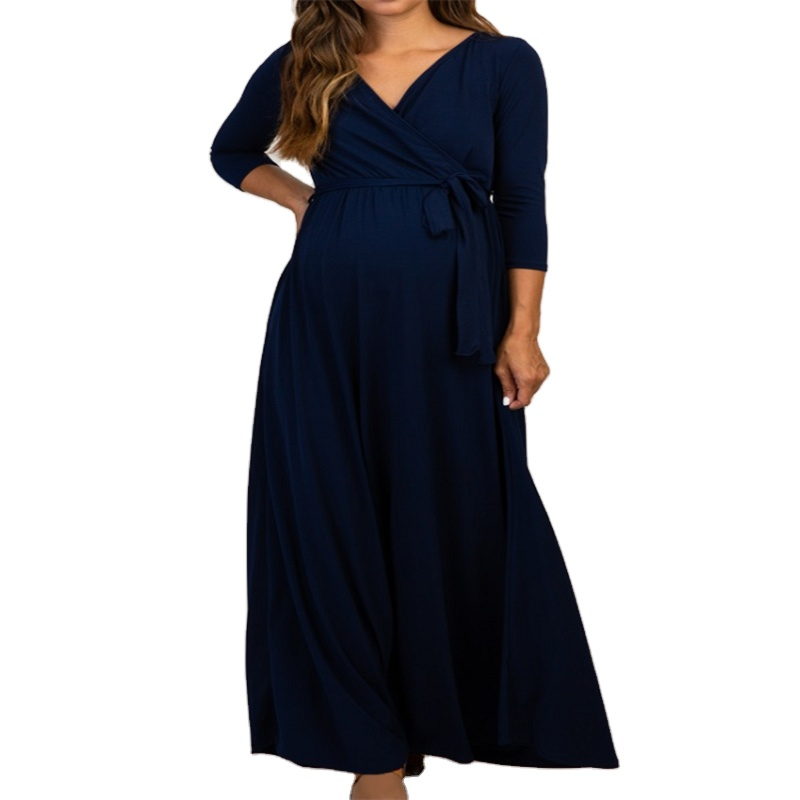 Hotest Navy Wrap Dress Pregnant Breastfeeding Clothes Women House Dress