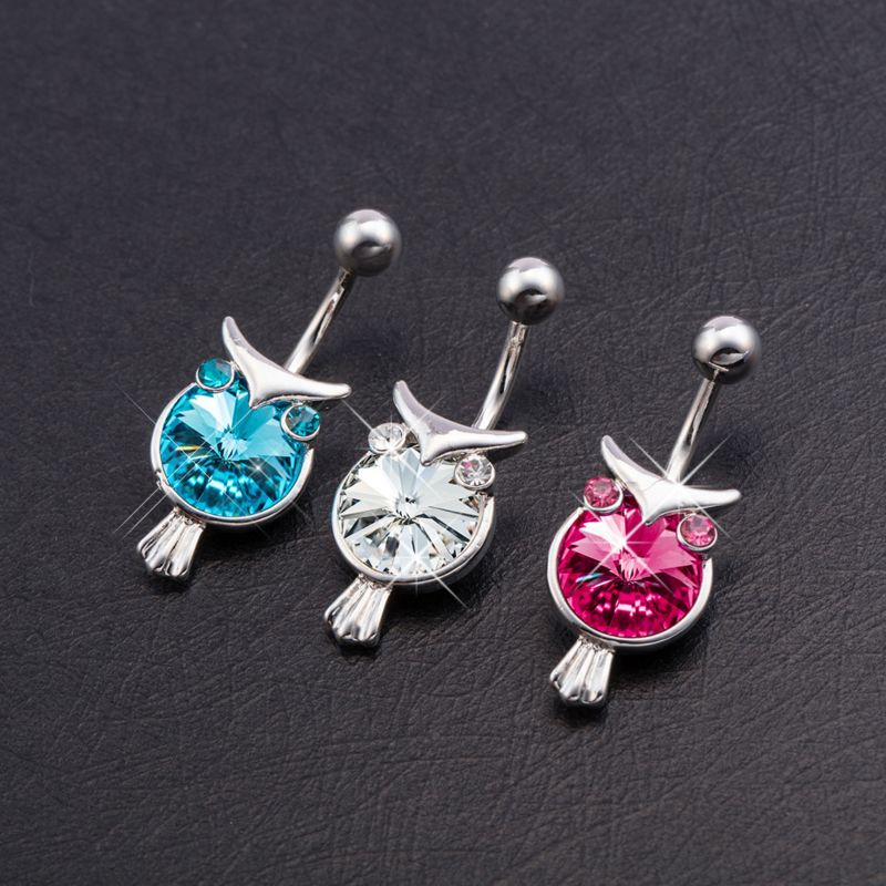 Hovanci Body Piercing Navel Rings 5 Medical Zircon Blue Owl Piercing Belly Button Body Jewelry Women Piercing Ring Dangle Navel