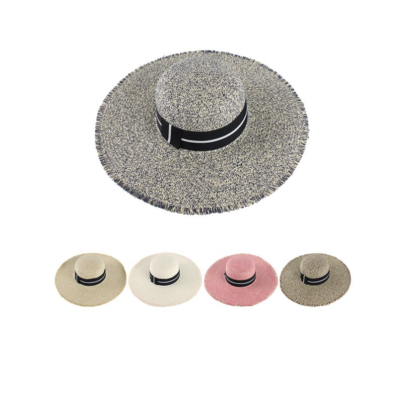 Ht-422 Elegant Lady Wide Brim Beach Straw Fedora Hat Manufacturers Temperament Floppy Cotton Women Straw Bucket Hat