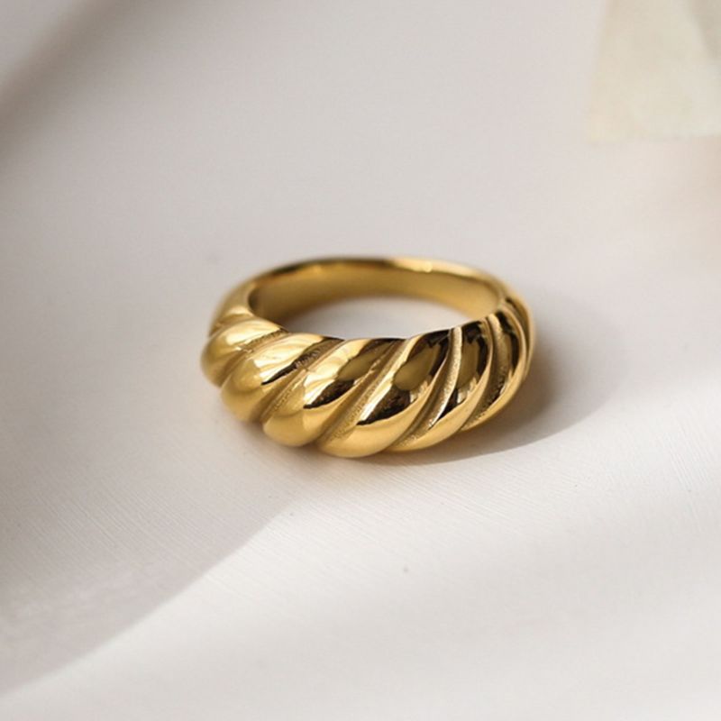 Hypoallergenic Women's Jewelry 18K Gold Plated Stainless Steel Chunky Twisted Croissant Dome Ring