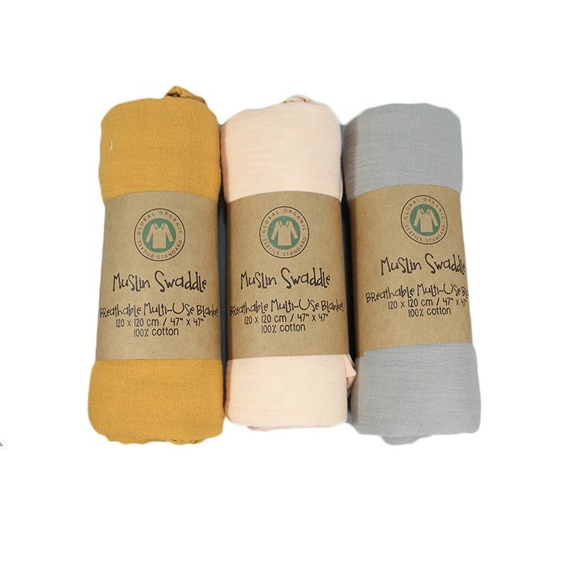 Ihome in Stock 120X120 Cm Bamboo Cotton Muslin Solid Color Baby Swaddle Wrap Blanket