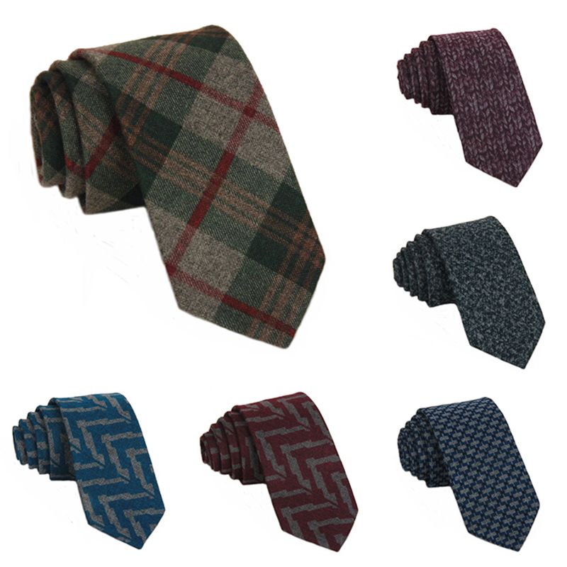 Imitation Wool Skinny Necktie Ties for Hand Made Plaid Necktie 6Cm