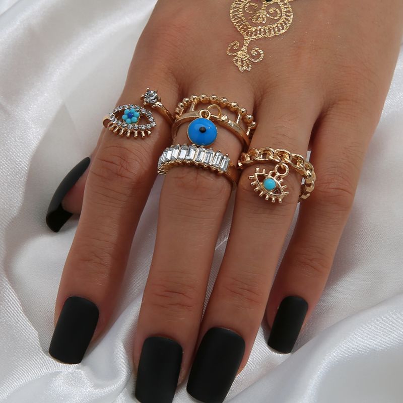 In Stock 4Pcs/Set Gold Plated Evil Eye Ring Set Women Jewelry