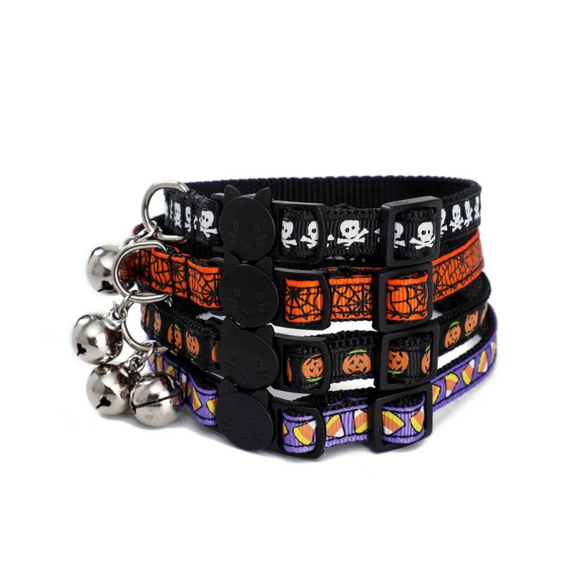 in Stock Holiday Halloween Design Printed Logo Pet Cat Dog Collar with Bell