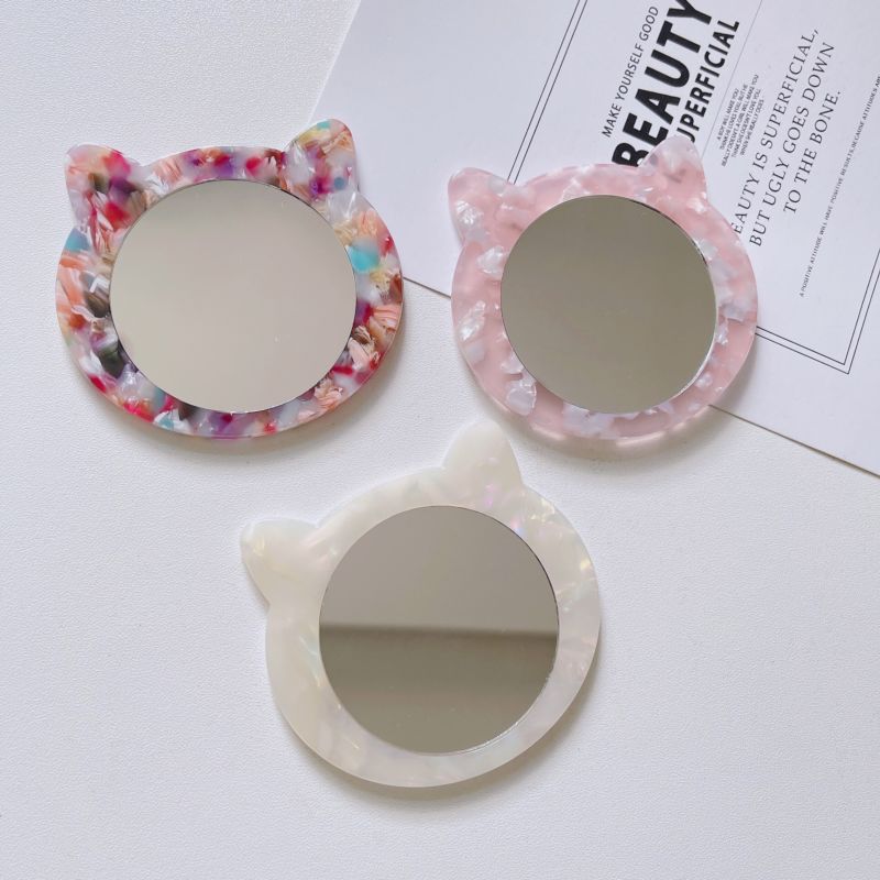 Ins Marble Pattern Animal Cat Mirror Acetate Cat Mirror Cute Portable Makeup Cosmetic Mirror