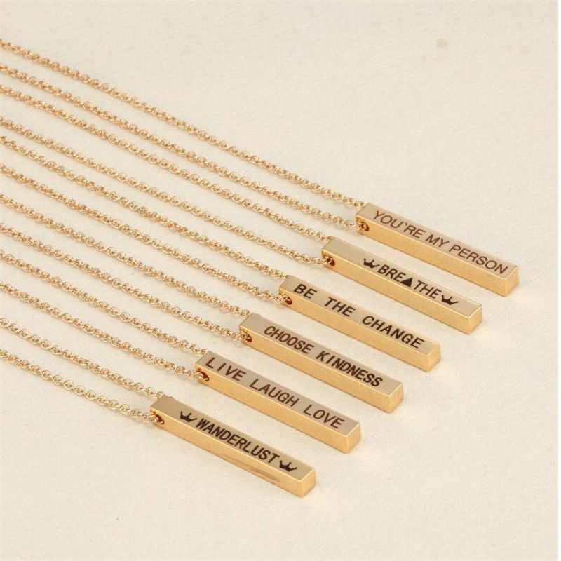 Inspirational Mantra Personalized Engraving Slogan Quote Message Vertical Bar Stainless Steel Pendant Necklace for Men