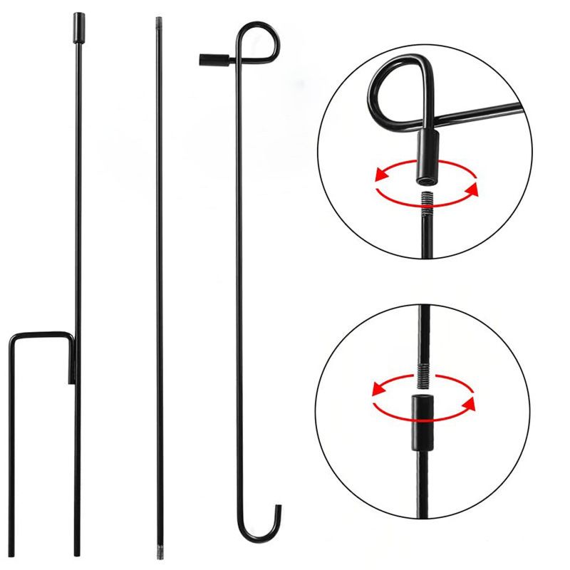 Iron Garden Flag Pole Holder Metal Easy to Install Three-Section Flag Pole Stand for Gardens