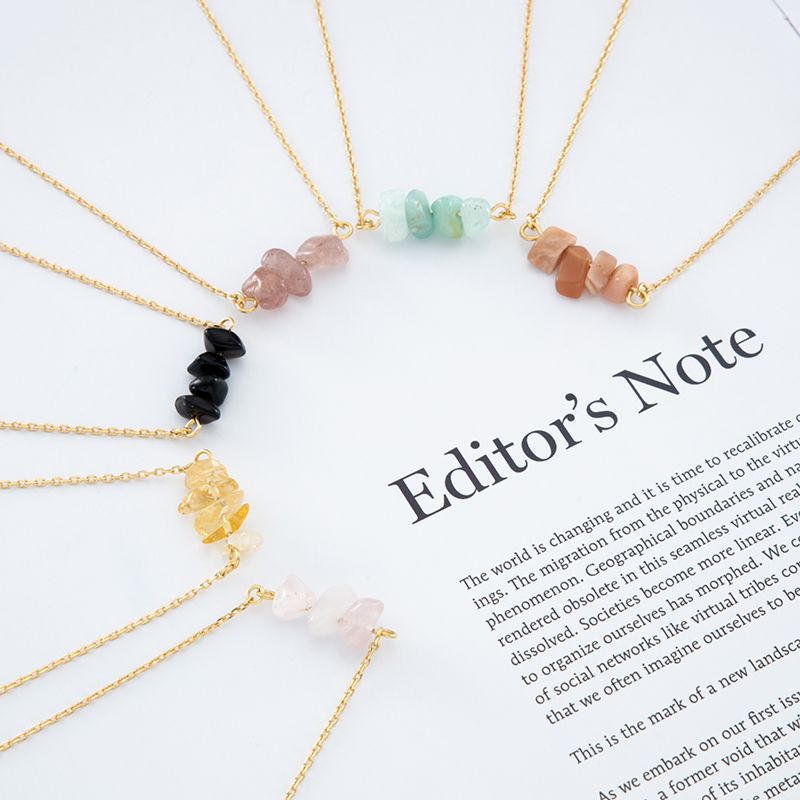 Irregular Chips Stone Beads Natural Gemstone Pendant Necklace Delicate Gold Plated Chain with Natural Stone Charms Necklace