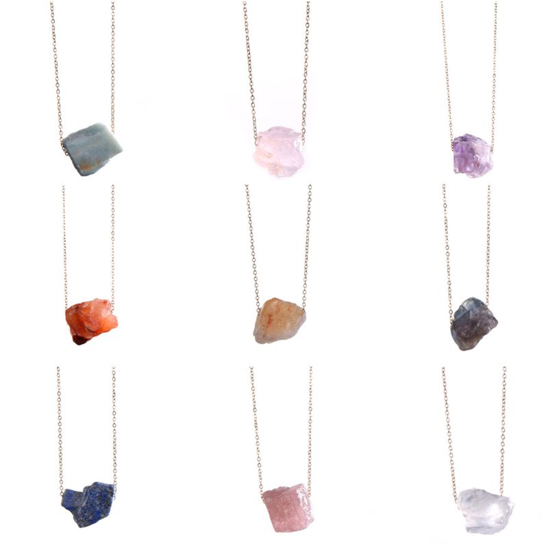 Irregular Nuggets Gold Color Natural Quartz Stone Necklace Amethysts Amazonite Lapis Quartz Pendant Necklaces