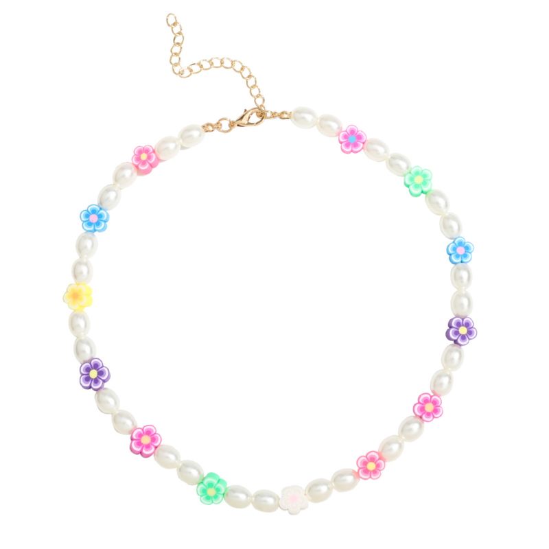 Irregular White Freshwater Pearl Seed Beads Collar Statement Plant Aesthetic Accessories Multicolor Flowers Necklace