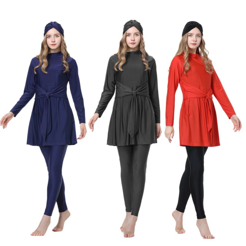 Islamic Three-Piece Swimwear with Hijab Middle East Modest Swimwear Long Burkini Muslim Style Swimwear for Women Beach Clothing
