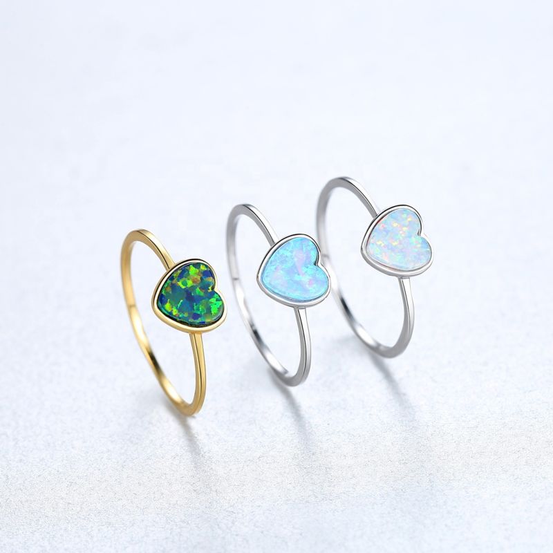 Isunni Heart Rings 925 Sterling Silver Minimalist Opal Ring