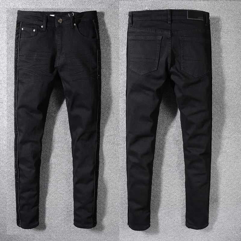 Italy Style #566# Men's Stretch Pants Shinning Black Sides Solid Black Skinny Jeans Slim Trousers Size 28-40 Men Denim