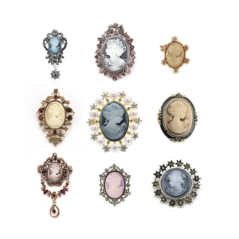 Jaenones Vintage Rhinestone Brooches Queen Head Portrait Brooch Cameo Brooch Sets