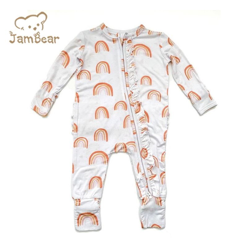Jambear Organic Jumpsuit Baby Ruffle Sleepsuit Zip Baby Romper Infant Romper Sleep Organic Bamboo Fiber Infant Jumpsuit