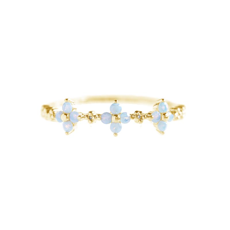Jewelry 925 Sterling Silver 14K Gold Plated Flower Ring Three Blue Blossom Ring with Cubic Zircon
