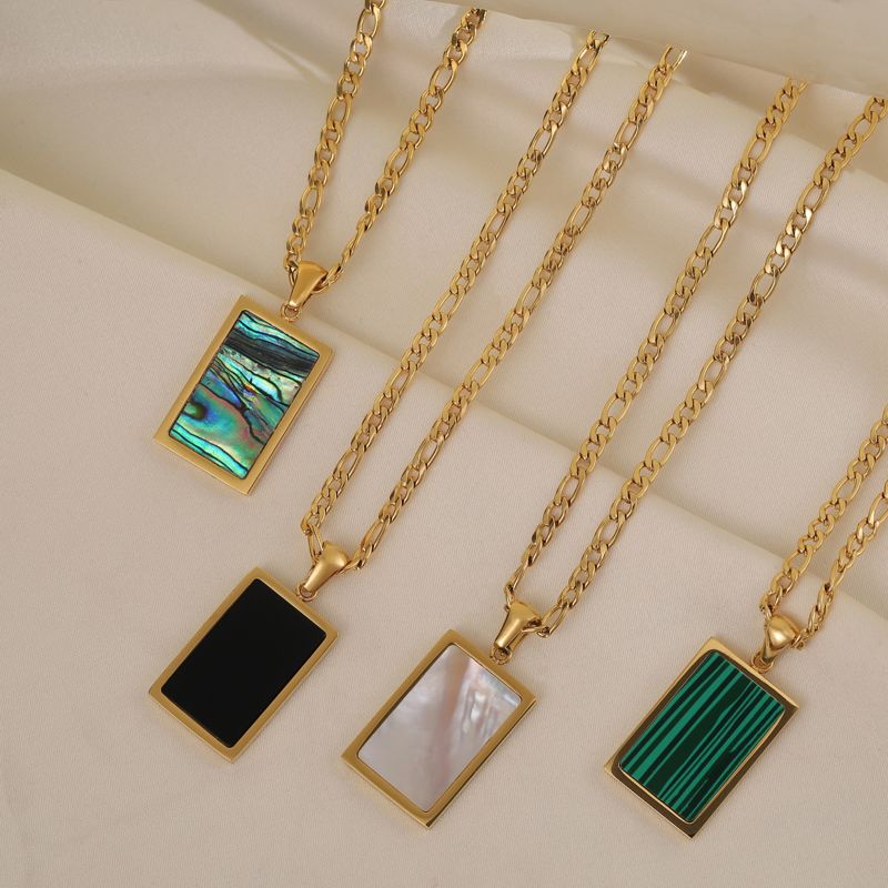 Jewelry Colorful White Shell Necklace Rectangle Pendant Necklace Stainless Steel Necklace