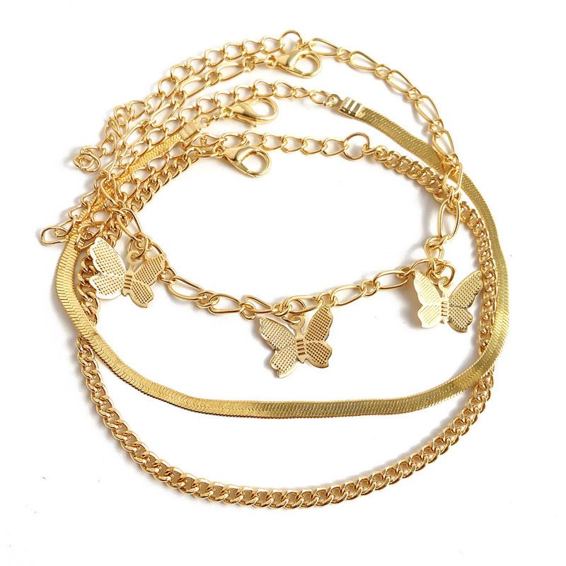Jewelry Multilayer Butterfly Anklet Snake Chain Ankle Bracelet Gold Plated Anklets Women